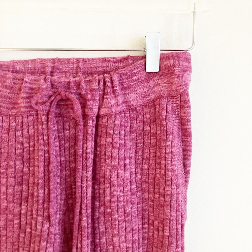 FP Beach Ribbed Knit High Rise Drawstring Pants Size Small Pink Lounge Spring - Picture 2 of 9